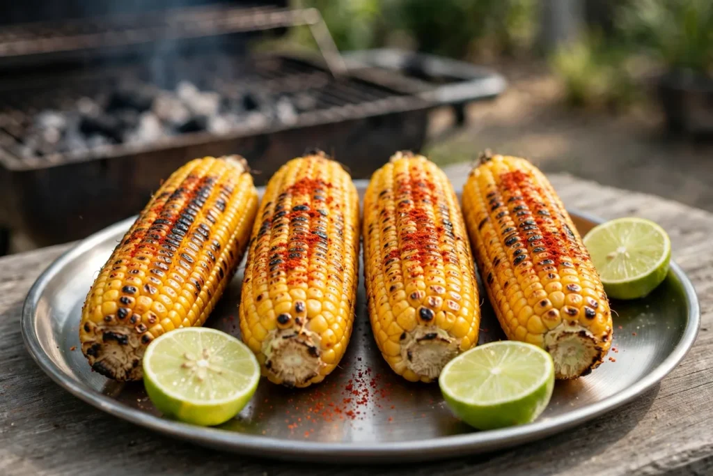 Bhutta-style grilled corn with lime and red chile seasoning.