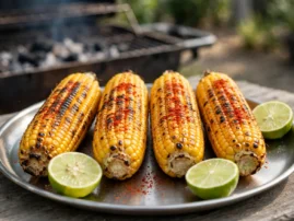 Bhutta-style grilled corn with lime and red chile seasoning.