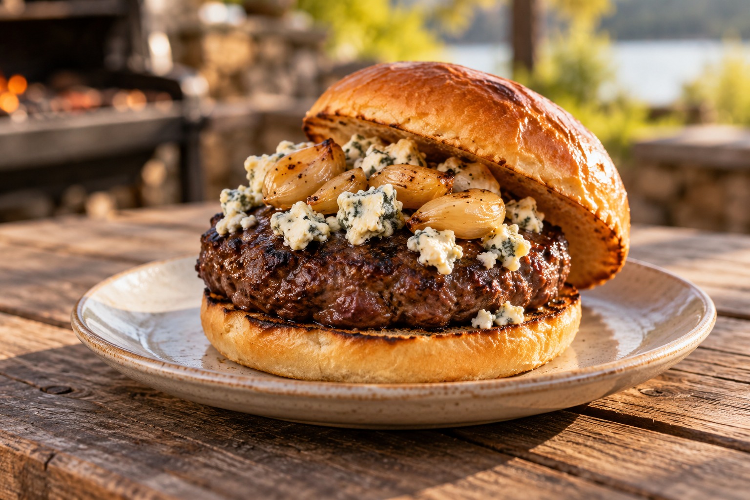 Blue Cheese and Roasted Garlic Gourmet Elk Burger