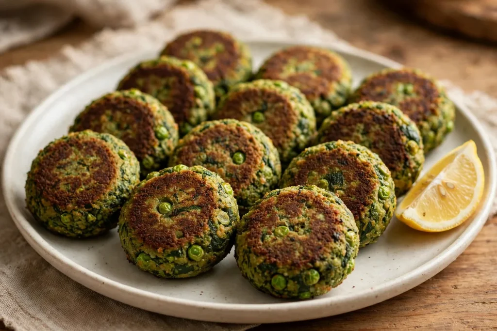 Hara bhara kebabs made with spinach, peas, and potatoes.