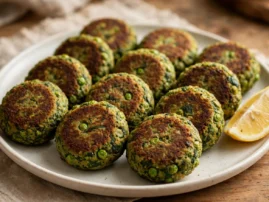 Hara bhara kebabs made with spinach, peas, and potatoes.