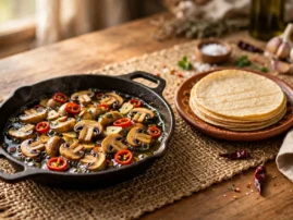 Champiñones al ajillo, mushrooms in garlic-chile olive oil.