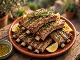 Costine di maiale, Italian grilled pork ribs with rosemary, fennel, and lemon.