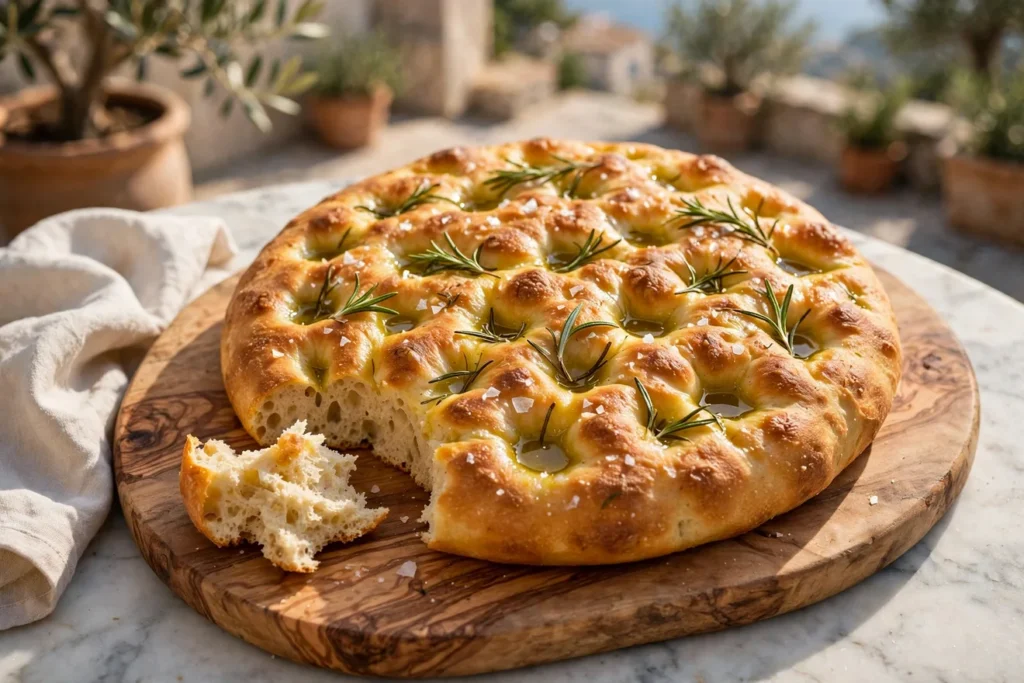 Focaccia alla griglia, grilled rosemary focaccia with olive oil and sea salt.
