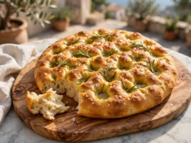 Focaccia alla griglia, grilled rosemary focaccia with olive oil and sea salt.