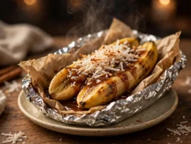Banana-leaf parcels holding spiced grilled bananas.