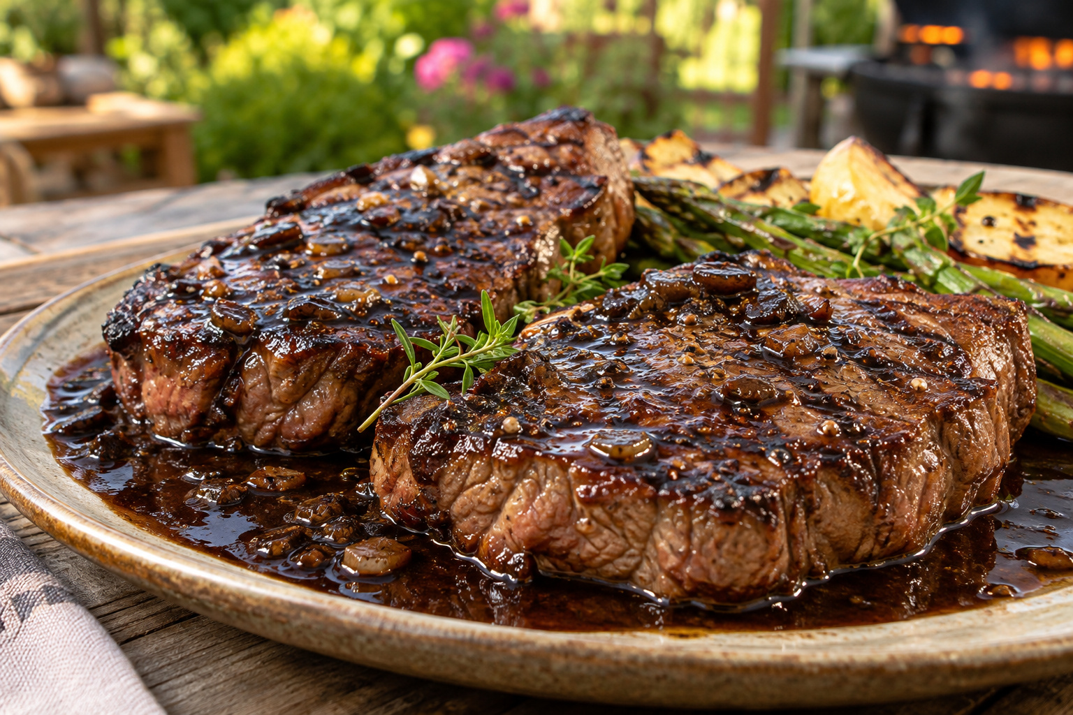 Grilled Beef Steaks with Espresso-Bourbon Sauce