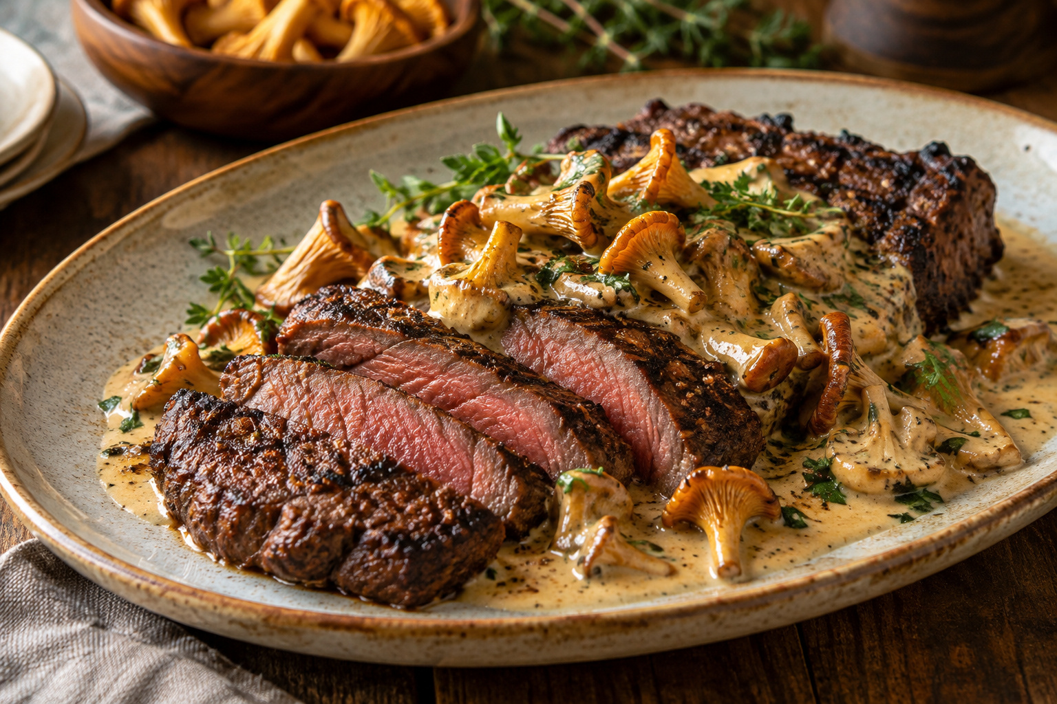 Grilled Elk with Chanterelle Sauce
