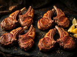 Grilled lamb loin chops seasoned with fennel and ginger.