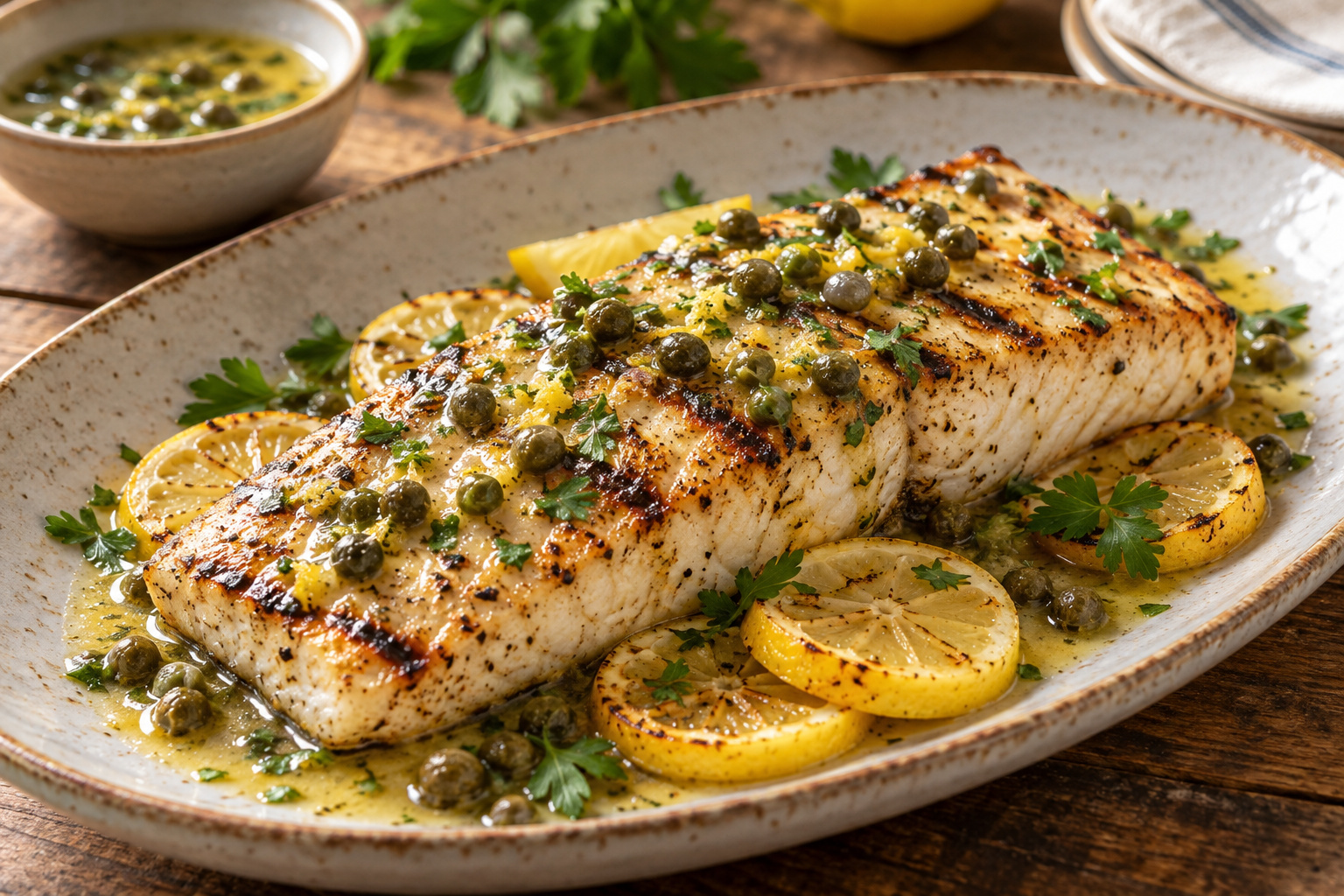 Grilled Mahi Mahi with Lemon and Caper Dressing