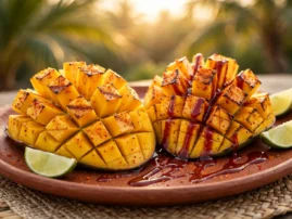 Grilled mango with chamoy, Tajín, and lime.