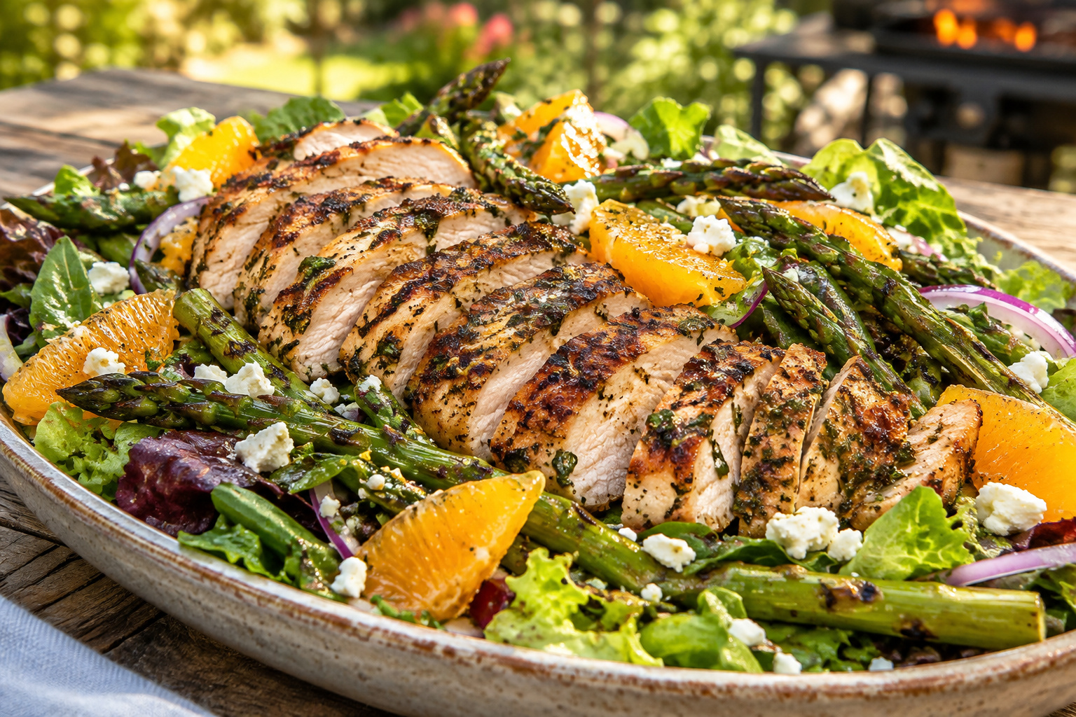 Grilled Mojo Chicken Salad with Asparagus and Oranges