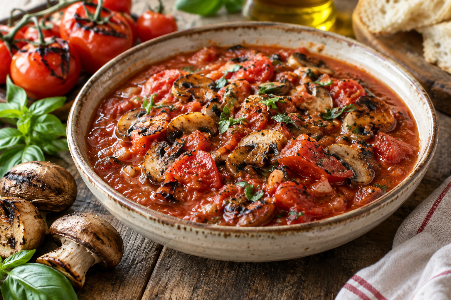 Grilled Tomato and Mushroom Pasta Sauce