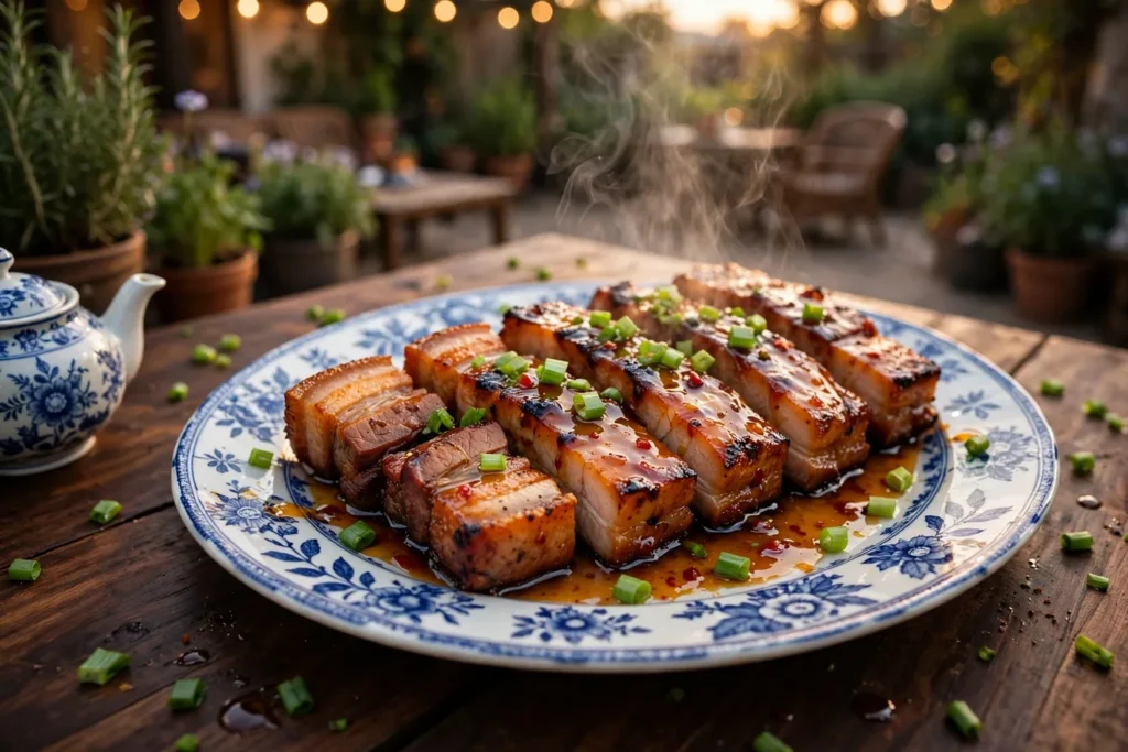 Honey-chile grilled pork belly slices with a sticky glaze and crisp edges.