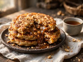 Hotteok, Korean sweet filled pancakes, with brown sugar and cinnamon.