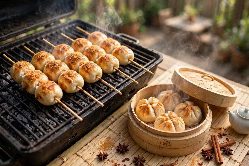 Kao mantou, grilled mantou skewers, toasted over charcoal with spiced sugar.