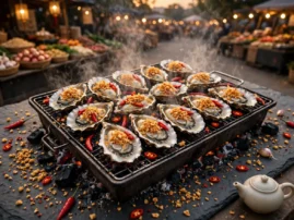 Kao shenghao, Chinese grilled oysters with garlic, grilled in the half shell.