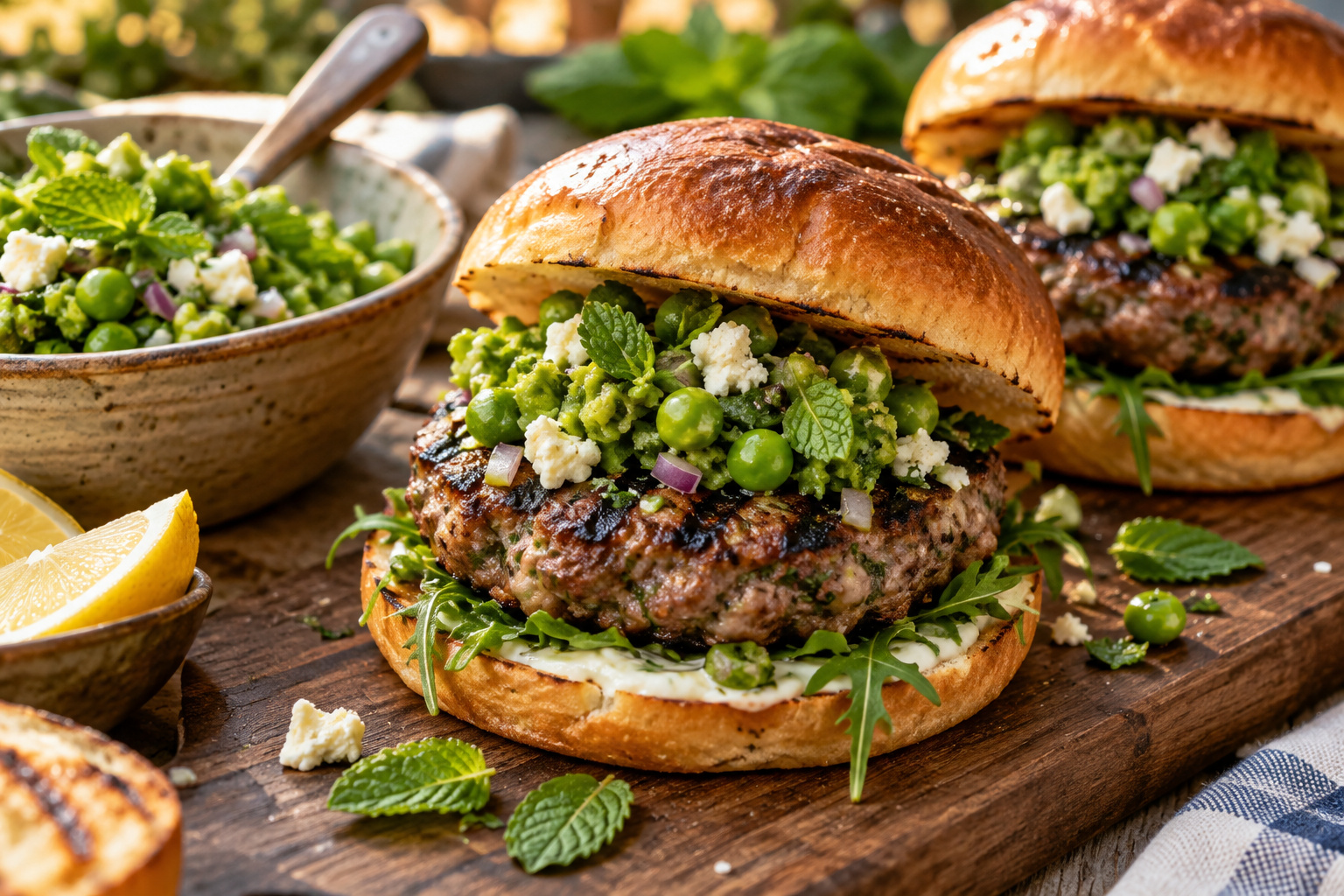 Lamb Burgers With Pea And Mint Relish