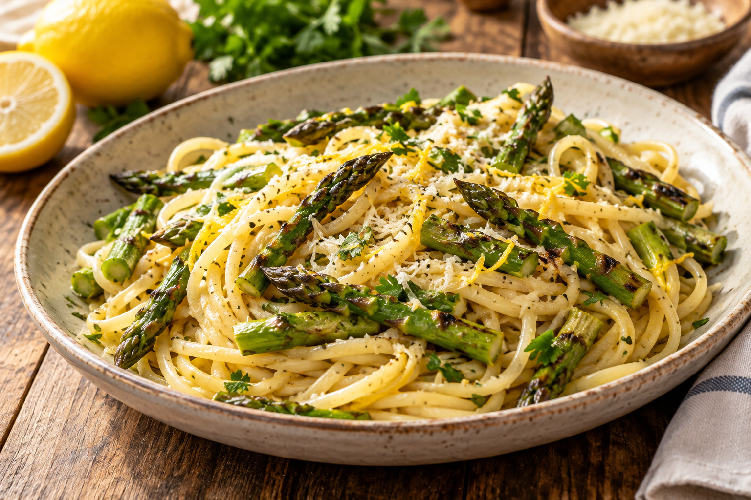 Lemon Pasta with Grilled Asparagus