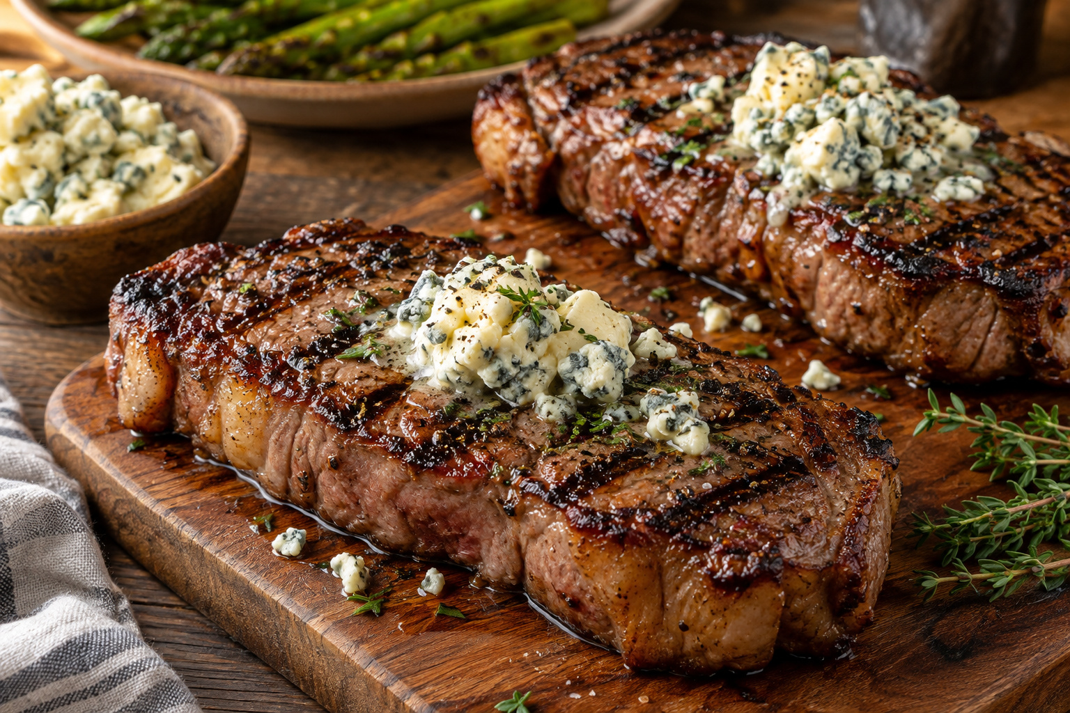 New York Strip Steaks with Blue Cheese Butter