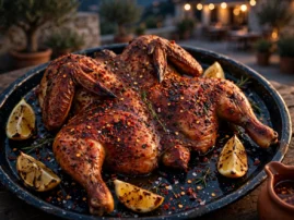 Pollo alla diavola, devil's-style grilled chicken with chile and lemon.
