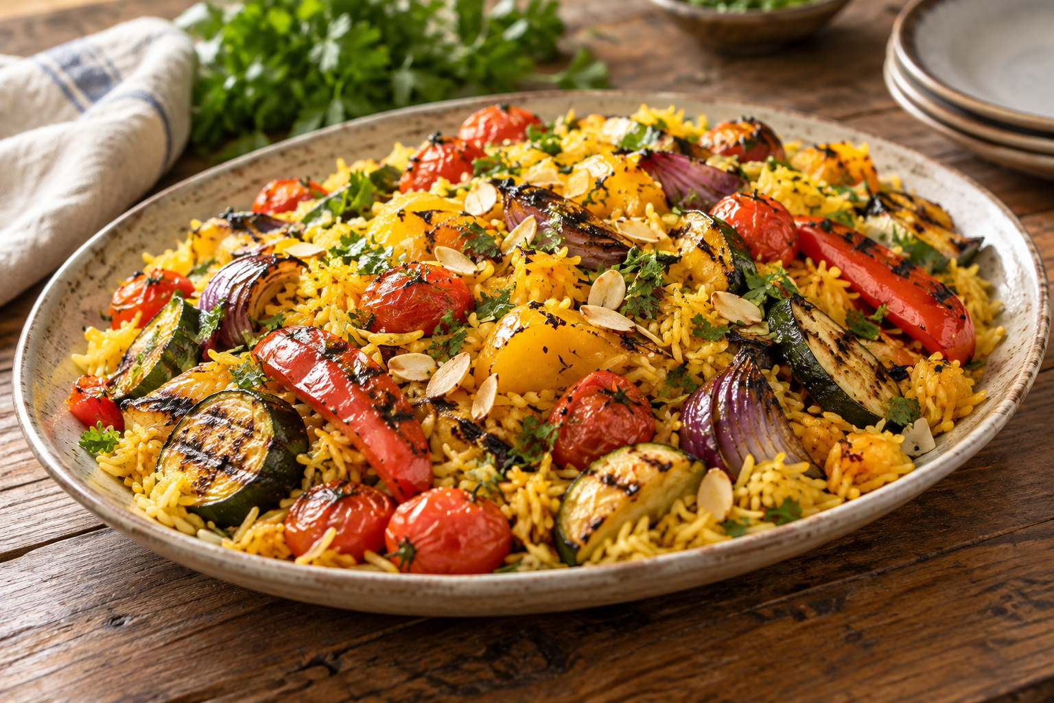 Saffron Pilaf with Grilled Vegetables