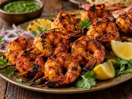 Tandoori-style grilled meat or shrimp with Indian spices.
