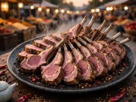 Xinjiang cumin lamb chops with a cumin, chile, and Sichuan pepper crust.