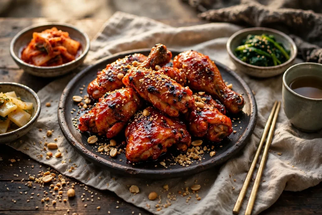 Yangnyeom grilled chicken with a sweet-spicy gochujang glaze.
